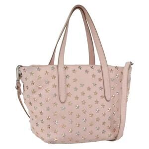 Jimmy Choo Studs Hand Bag Leather 2way Pink Auth BA8217